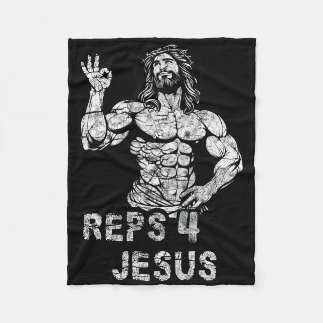 Funny Christian Reps 4 Jesus Funny Workout Bodybui Fleece Blanket (Front)