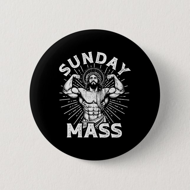 Funny Christian Sunday M Bodybuilder Gym Jesus Mot 6 Cm Round Badge (Front)