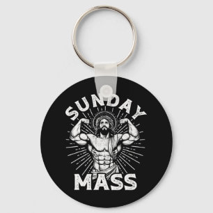 Funny Christian Sunday M Bodybuilder Gym Jesus Mot Key Ring