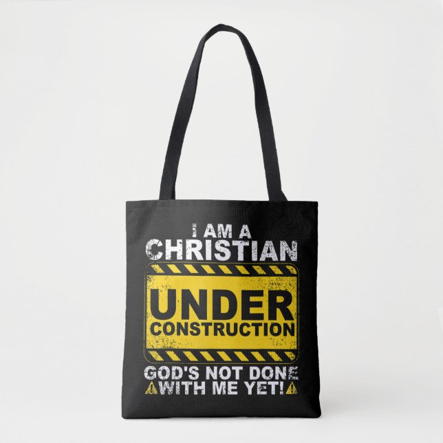 Funny Christian Under Construction Gift Catholic M Tote Bag (Front)