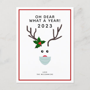 Funny Christmas 2020 Reindeer Wearing Face Mask Holiday Postcard