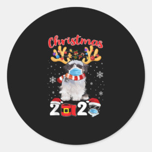 Funny Christmas 2020 Shih Tzu Mask Matching Pajama Classic Round Sticker