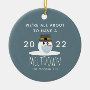 Funny Christmas 2021 Snowman Meltdown Personalised Ceramic Ornament