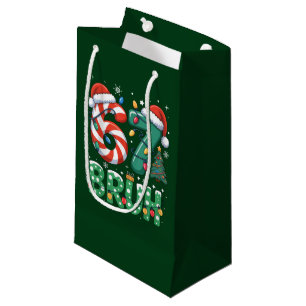 Funny Christmas "67 BRUH" Plaid & Elf Hat Holiday  Small Gift Bag
