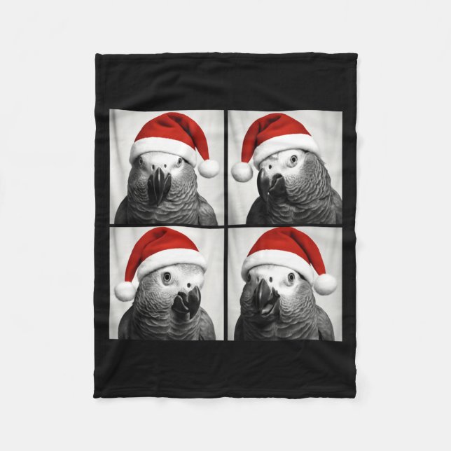 Funny Christmas African G Parrot Santa Photo Booth Fleece Blanket (Front)