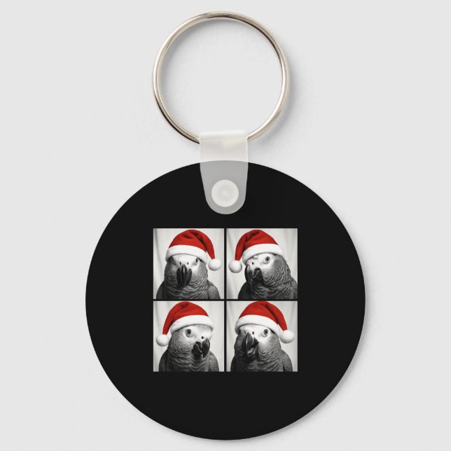 Funny Christmas African G Parrot Santa Photo Booth Key Ring (Front)