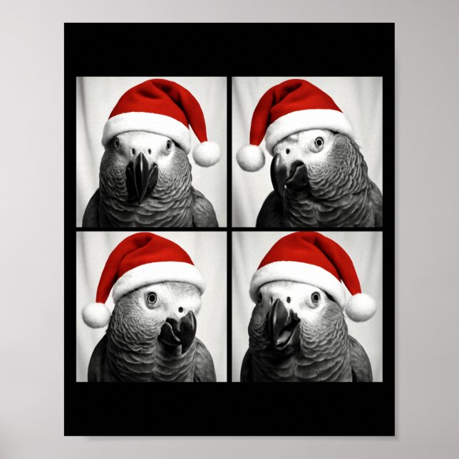 Funny Christmas African G Parrot Santa Photo Booth Poster (Front)