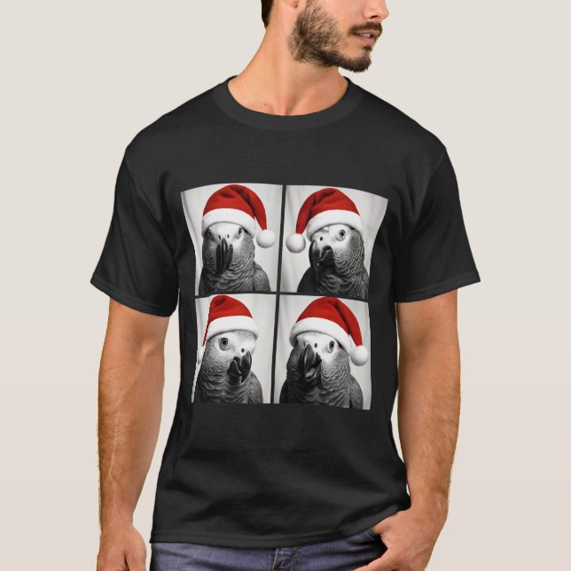 Funny Christmas African G Parrot Santa Photo Booth T-Shirt (Front)