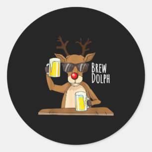 Funny Christmas Alcohol Shirt. Brew Dolph Beer Dri Classic Round Sticker