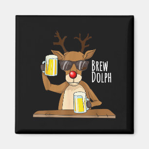 Funny Christmas Alcohol Shirt. Brew Dolph Beer Dri Magnet