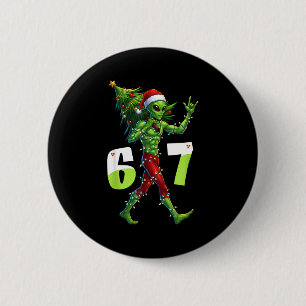 Funny Christmas Alien Six Seven Meme 67 Santa Hat 6 Cm Round Badge