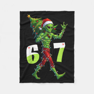 Funny Christmas Alien Six Seven Meme 67 Santa Hat Fleece Blanket