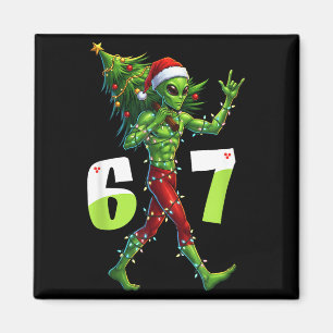Funny Christmas Alien Six Seven Meme 67 Santa Hat  Magnet