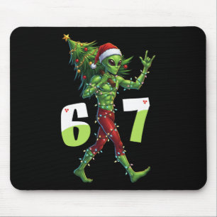 Funny Christmas Alien Six Seven Meme 67 Santa Hat  Mouse Pad