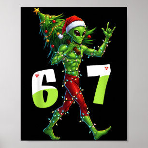 Funny Christmas Alien Six Seven Meme 67 Santa Hat Poster