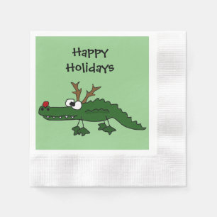 Funny Christmas Alligator as Reindeer Napkin