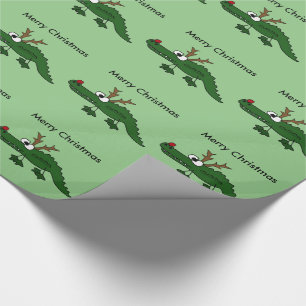 Funny Christmas Alligator as Reindeer Wrapping Paper