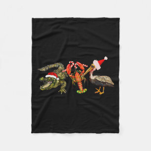 Funny Christmas Alligator Pelican Crawfish Holiday Fleece Blanket