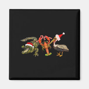 Funny Christmas Alligator Pelican Crawfish Holiday Magnet