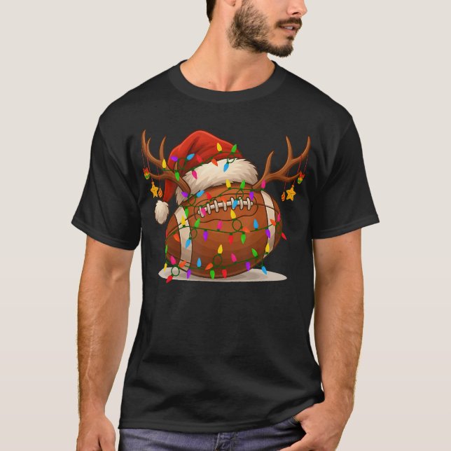 Funny Christmas American Football Reindeer Xmas Li T-Shirt (Front)