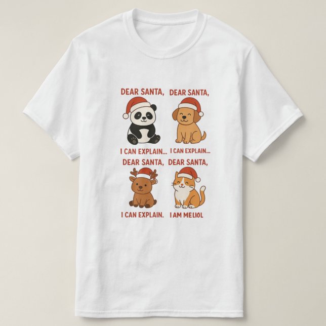 “Funny Christmas Animals with Santa Hats – Cute Ho T-Shirt (Design Front)