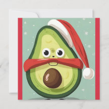 Funny Christmas Avocado in Santa Hat and Scarf 
