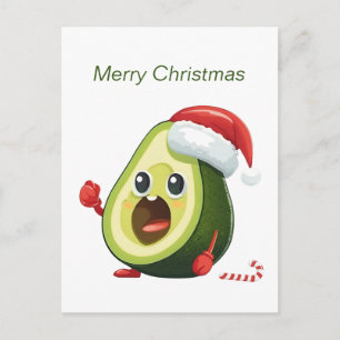 Funny Christmas Avocado in Santa Hat Holiday Postcard