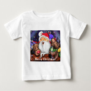 Funny Christmas Baby T-Shirt Santa with Reindeers