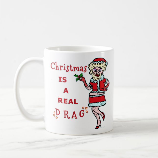 Funny Christmas Bah Humbug Santa in Drag Coffee Mug (Left)