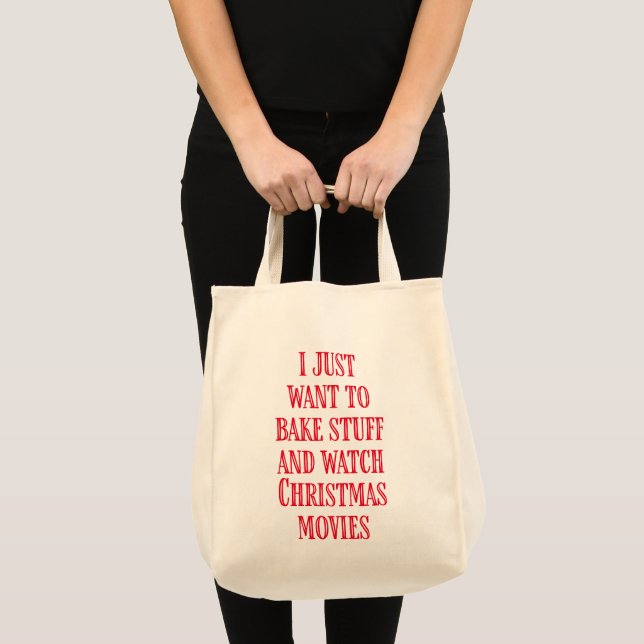 Funny Christmas Baking Saying Rustic Style Red Tote Bag (Front (Product))
