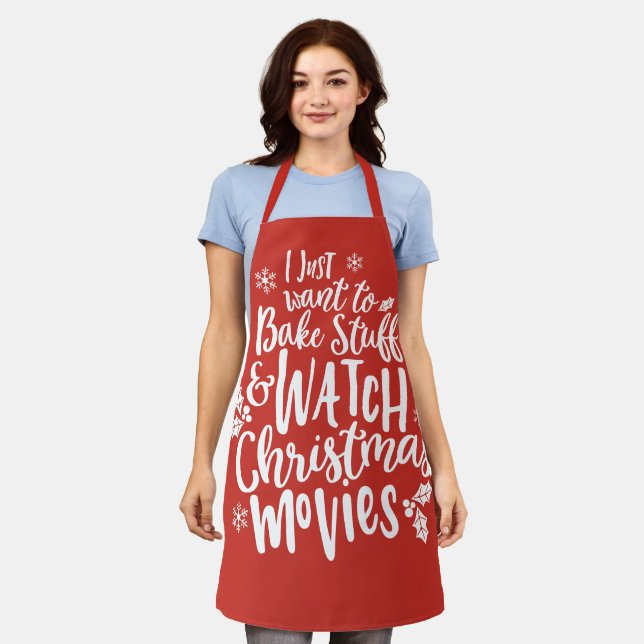 Funny Christmas Baking Watch Movies Quote Design Apron (Worn)
