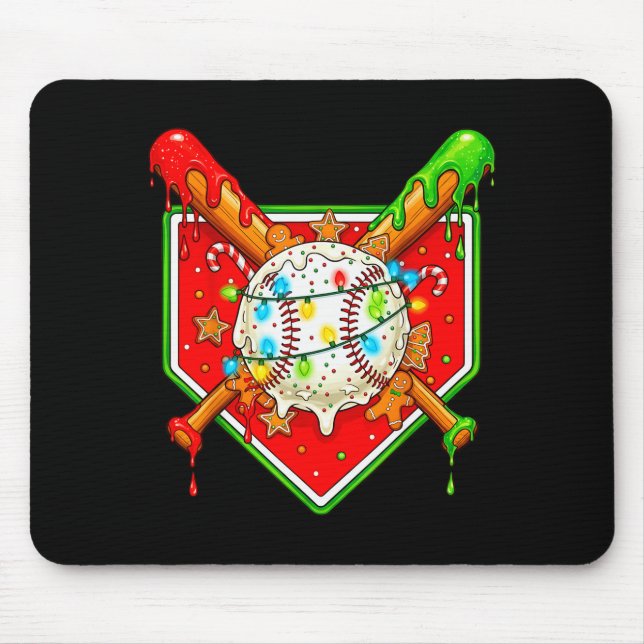 Funny Christmas Baseball Ice Cream Drip Men Women  Mouse Pad (Front)