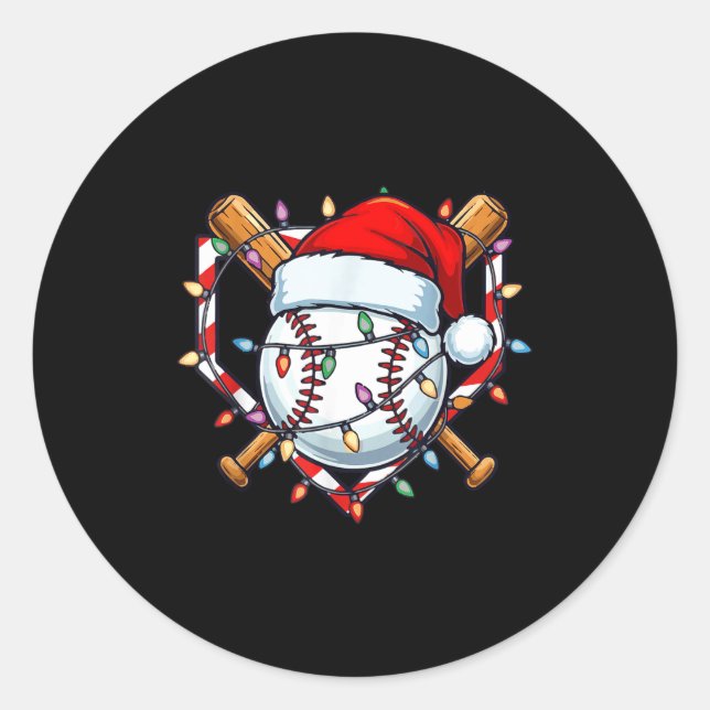 Funny Christmas Baseball Santa Hat For Baseball Pl Classic Round Sticker (Front)