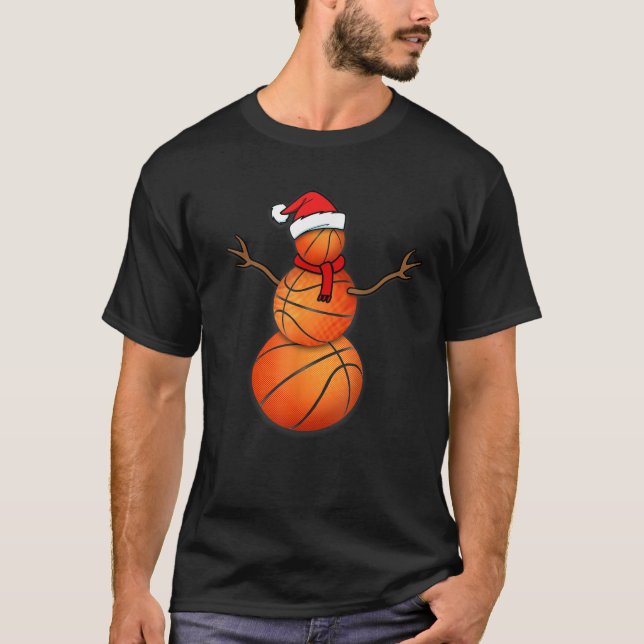 Funny Christmas Basketball Balls Santa Snowman T S T-Shirt (Front)
