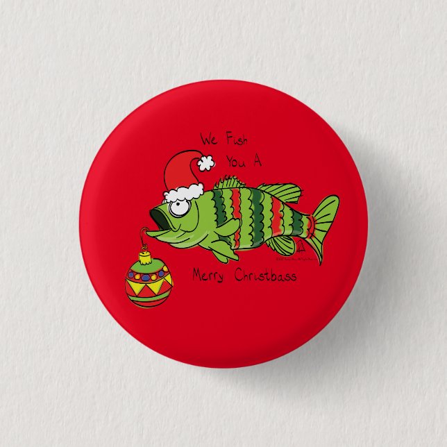 Funny Christmas Bass Fishing Fish Cute Cartoon 3 Cm Round Badge (Front)