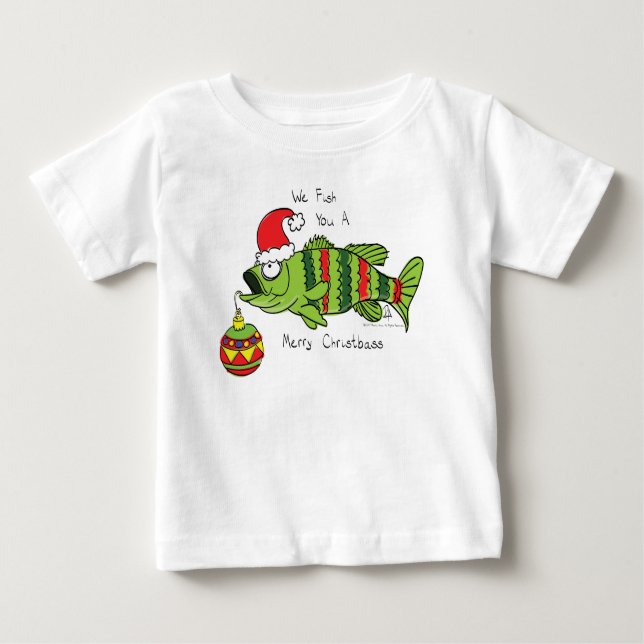Funny Christmas Bass Fishing Fish Cute Cartoon Baby T-Shirt (Front)