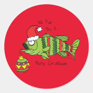 Funny Christmas Bass Fishing Fish Cute Cartoon Classic Round Sticker