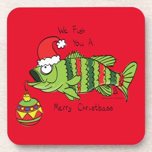 Funny Christmas Bass Fishing Fish Cute Cartoon Coaster (Front)
