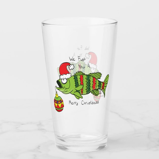 Funny Christmas Bass Fishing Fish Cute Cartoon Glass (Front)