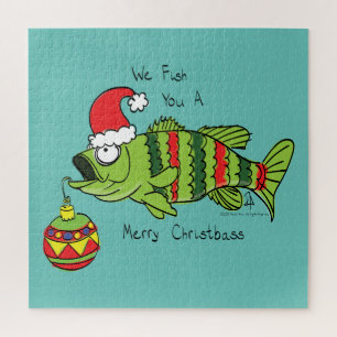 Funny Christmas Bass Fishing Fish Cute Cartoon Jigsaw Puzzle