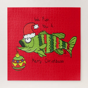 Funny Christmas Bass Fishing Fish Cute Cartoon Jigsaw Puzzle