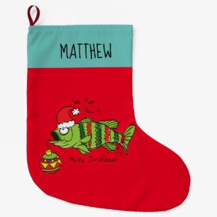 Funny Christmas Bass Fishing Fish Cute Cartoon Large Christmas Stocking
