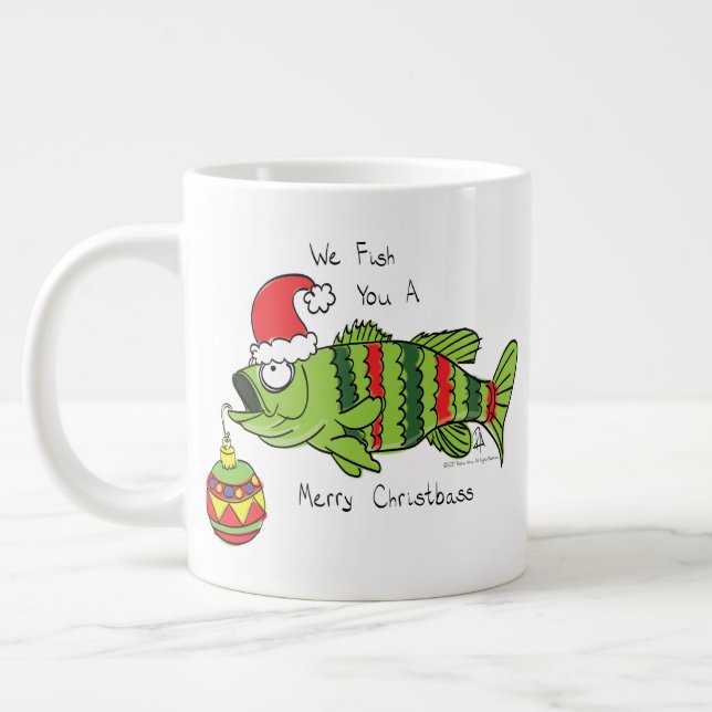 Funny Christmas Bass Fishing Fish Cute Cartoon Large Coffee Mug (Left)