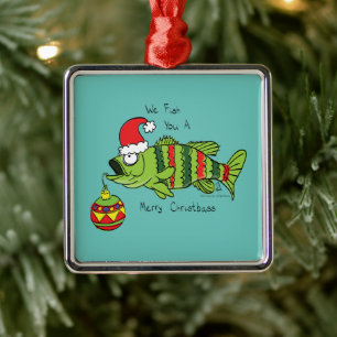 Funny Christmas Bass Fishing Fish Cute Cartoon Metal Ornament