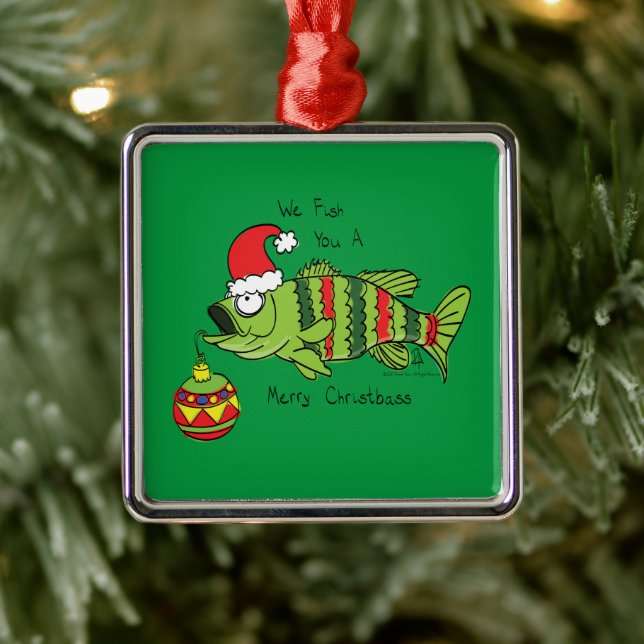 Funny Christmas Bass Fishing Fish Cute Cartoon Metal Ornament (Tree)