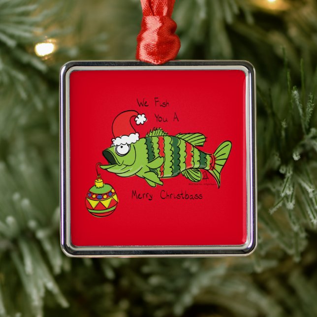 Funny Christmas Bass Fishing Fish Cute Cartoon Metal Ornament (Tree)