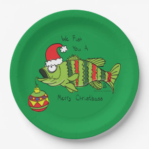 Funny Christmas Bass Fishing Fish Cute Cartoon Paper Plate
