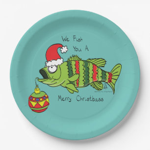 Funny Christmas Bass Fishing Fish Cute Cartoon Paper Plate