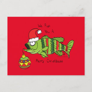 Funny Christmas Bass Fishing Fish Cute Cartoon Postcard