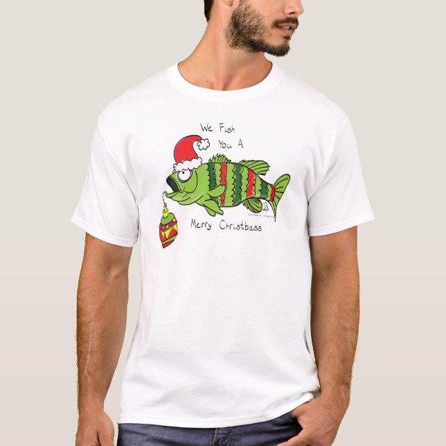 Funny Christmas Bass Fishing Fish Cute Cartoon T-Shirt (Front)